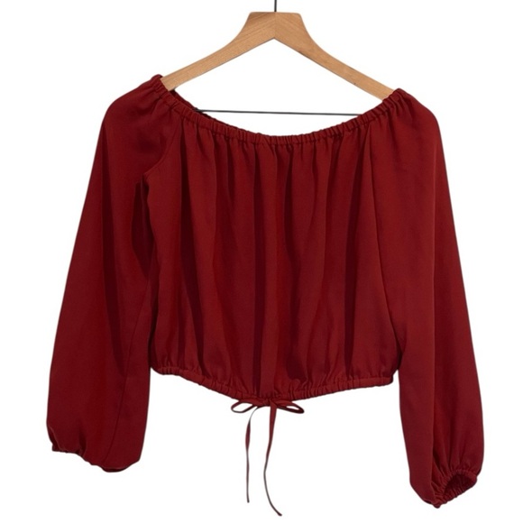 Aritzia Wilfred Eleanora Off-Shoulder Burgundy/Red Blouse, Long Sleeve Sz. Small - Picture 3 of 15